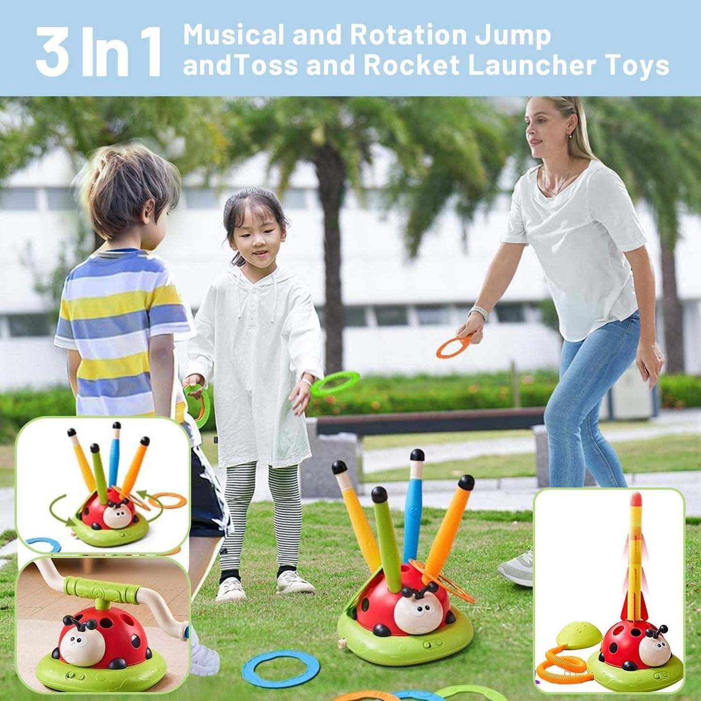 3-in-1 Active Play Toy – Jump, Ring Toss & Rocket Launch with Musical & Remote-Controlled, Easy to Assemble, Safe for Ages 3+