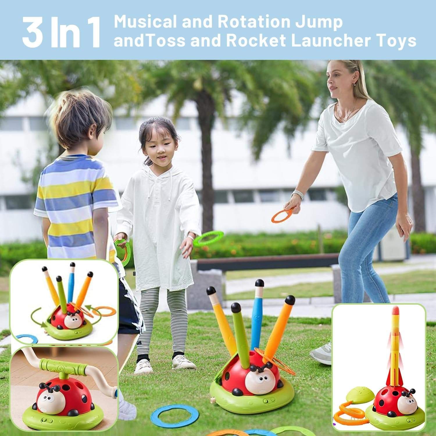 3-in-1 Active Play Toy – Jump, Ring Toss & Rocket Launch with Musical & Remote-Controlled, Easy to Assemble, Safe for Ages 3+