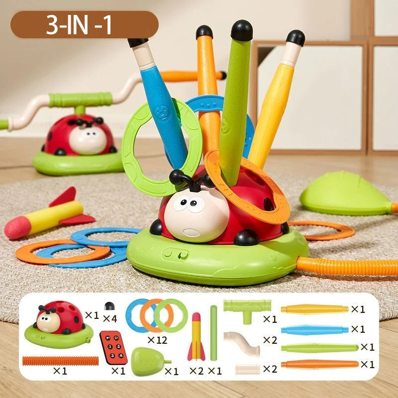 3-in-1 Active Play Toy – Jump, Ring Toss & Rocket Launch with Musical & Remote-Controlled, Easy to Assemble, Safe for Ages 3+