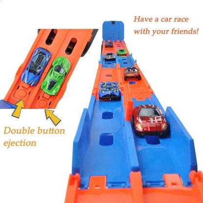 3-in-1 Car Transporter Truck with Racetrack & Toy Cars, Foldable, No Batteries Required, Safe for Ages 3+