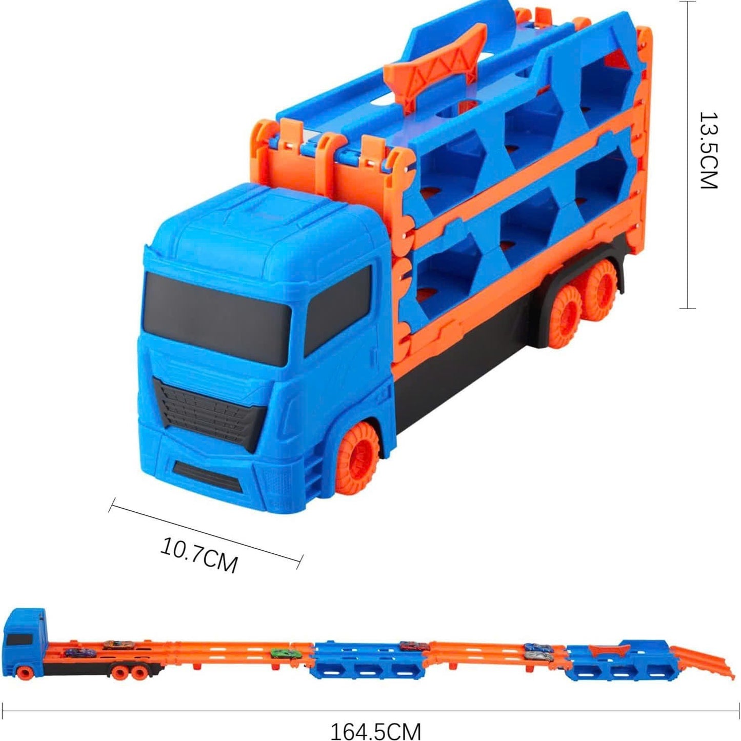 3-in-1 Car Transporter Truck with Racetrack & Toy Cars, Foldable, No Batteries Required, Safe for Ages 3+