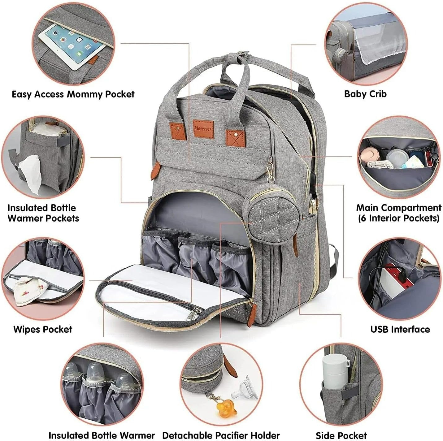 3-in-1 Diaper Bag Backpack with Foldable Baby Bed & USB Charging Port – Waterproof Travel Bag with Changing Station