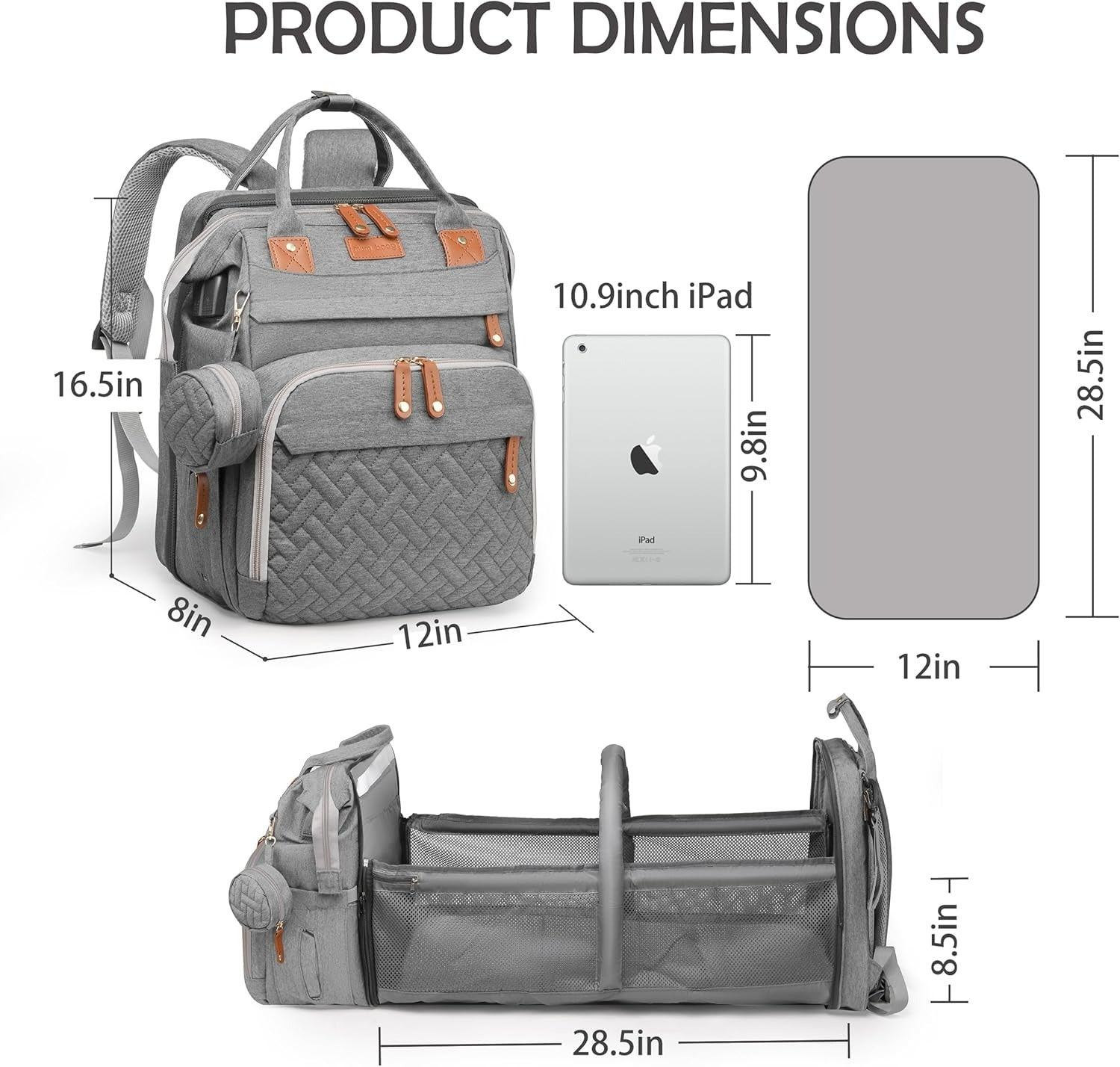 3-in-1 Diaper Bag Backpack with Foldable Baby Bed & USB Charging Port – Waterproof Travel Bag with Changing Station