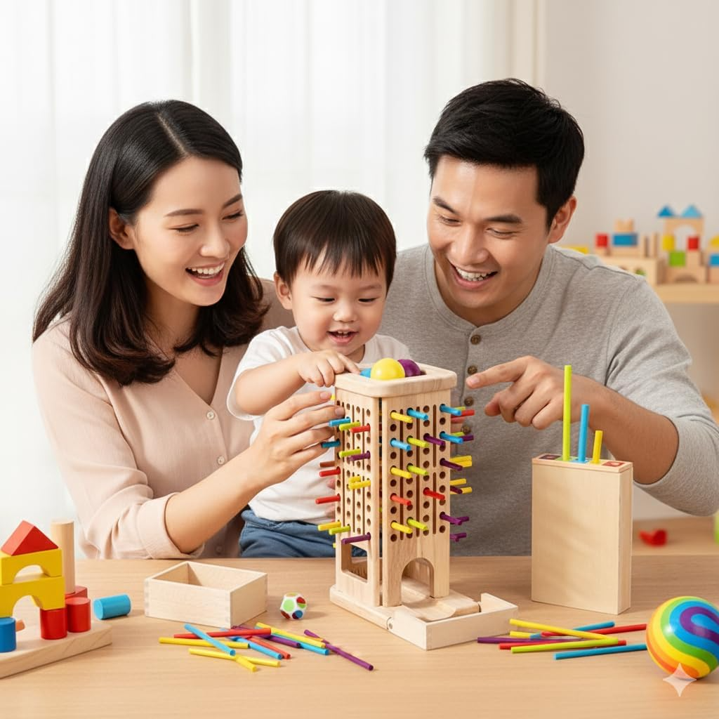 3-in-1 Montessori Game Wooden Stick Tower, Fine Motor Skills, Educational & Interactive Toy, Safe for Ages 3+