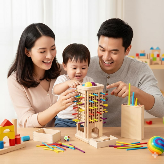 3-in-1 Montessori Game Wooden Stick Tower, Fine Motor Skills, Educational & Interactive Toy, Safe for Ages 3+