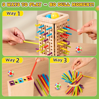 3-in-1 Montessori Game Wooden Stick Tower, Fine Motor Skills, Educational & Interactive Toy, Safe for Ages 3+