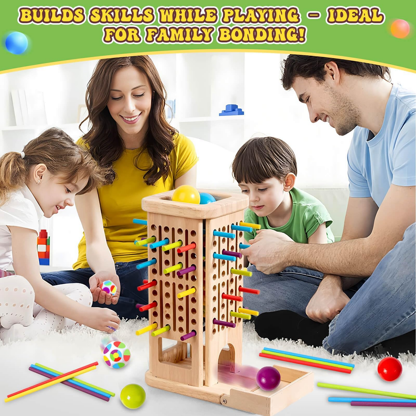 3-in-1 Montessori Game Wooden Stick Tower, Fine Motor Skills, Educational & Interactive Toy, Safe for Ages 3+