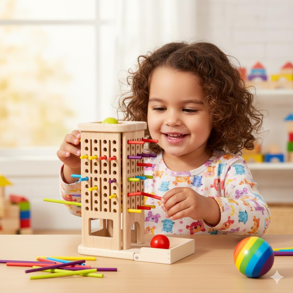 3-in-1 Montessori Game Wooden Stick Tower, Fine Motor Skills, Educational & Interactive Toy, Safe for Ages 3+