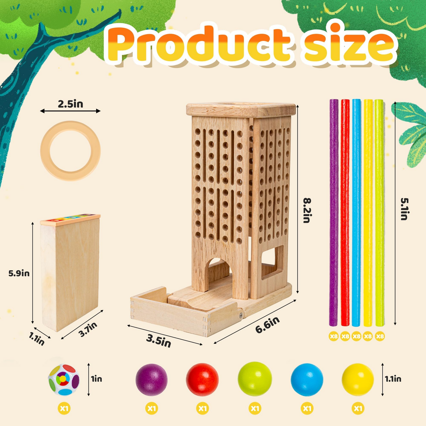 3-in-1 Montessori Game Wooden Stick Tower, Fine Motor Skills, Educational & Interactive Toy, Safe for Ages 3+