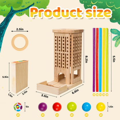 3-in-1 Montessori Game Wooden Stick Tower, Fine Motor Skills, Educational & Interactive Toy, Safe for Ages 3+
