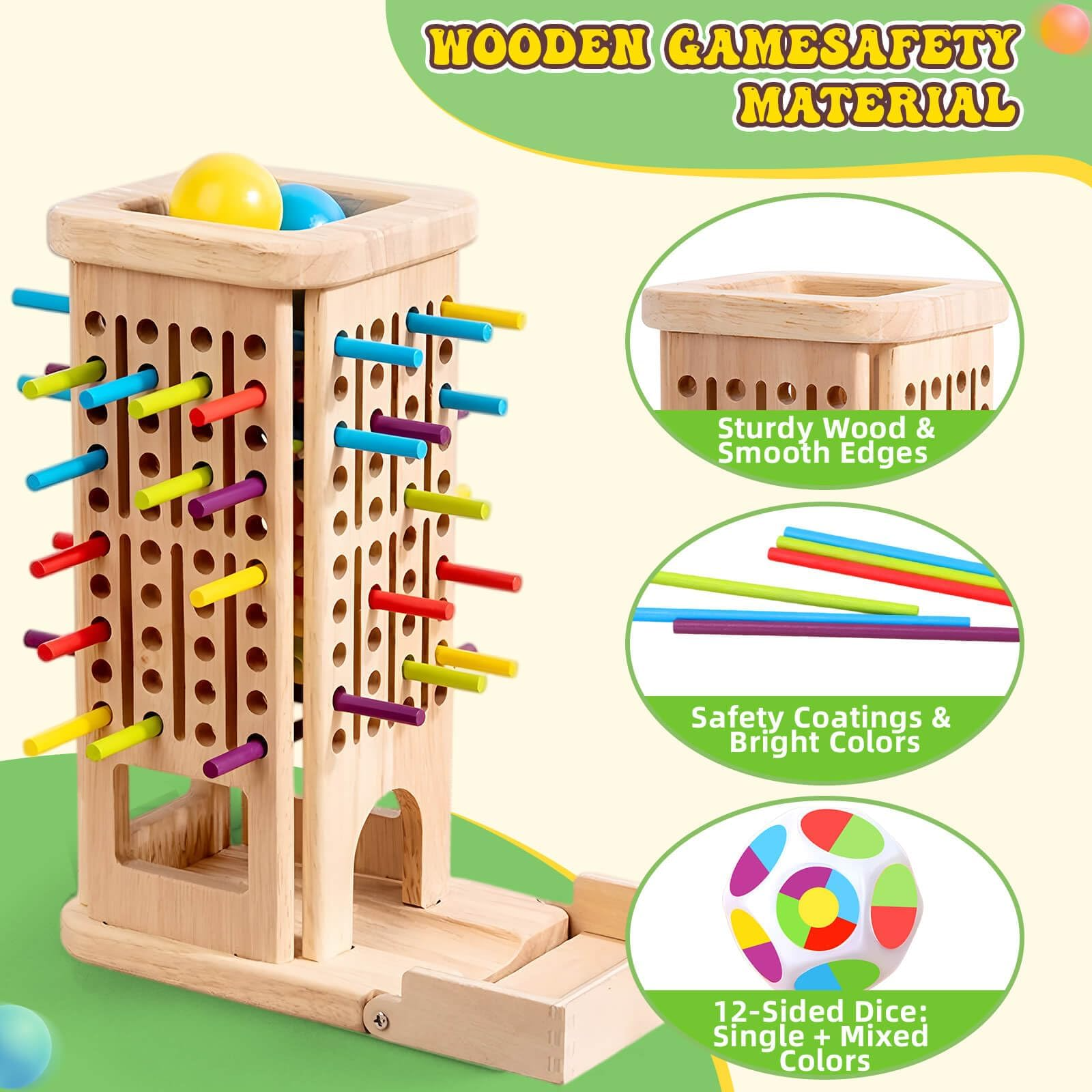 3-in-1 Montessori Game Wooden Stick Tower, Fine Motor Skills, Educational & Interactive Toy, Safe for Ages 3+