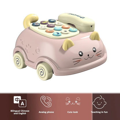3-in-1 Musical Phone Toy with Mini Piano, Pull-Along Cat Car and Toy Phone, Safe for Ages 1+