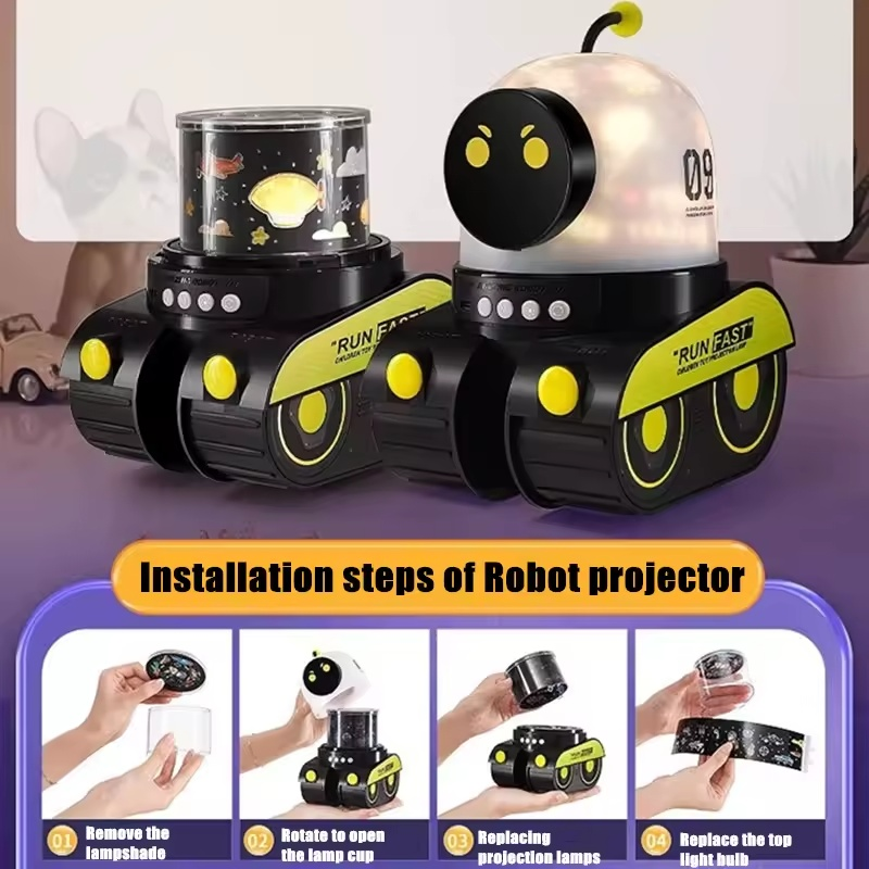 3-in-1 Robot Night Light, Star Projector & Bluetooth Speaker with Rotating Light with Music, Safe for Ages 1+