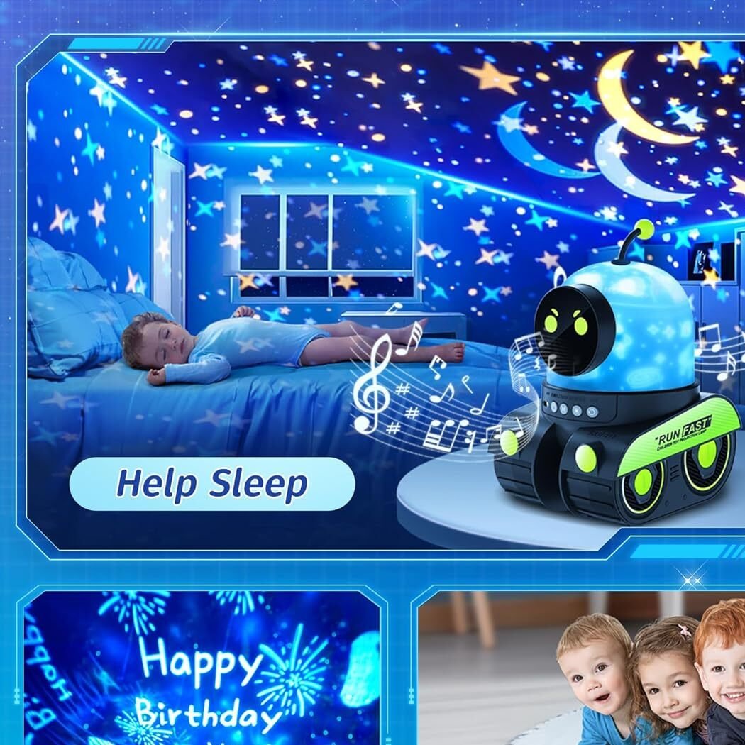 3-in-1 Robot Night Light, Star Projector & Bluetooth Speaker with Rotating Light with Music, Safe for Ages 1+