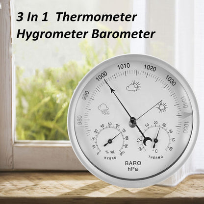 3-in-1 Weather Station – Analog Dial Barometer Thermometer & Hygrometer 130mm