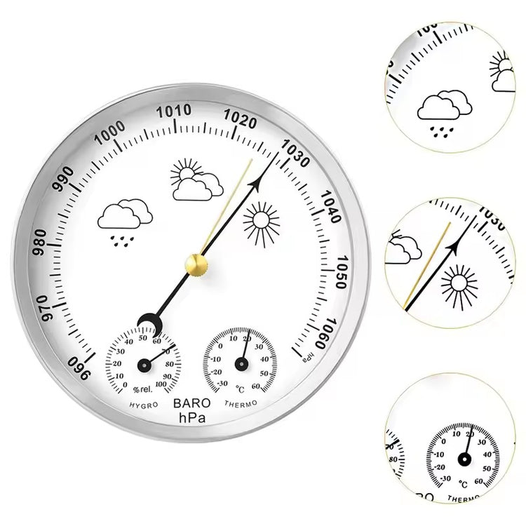 3-in-1 Weather Station – Analog Dial Barometer Thermometer & Hygrometer 130mm