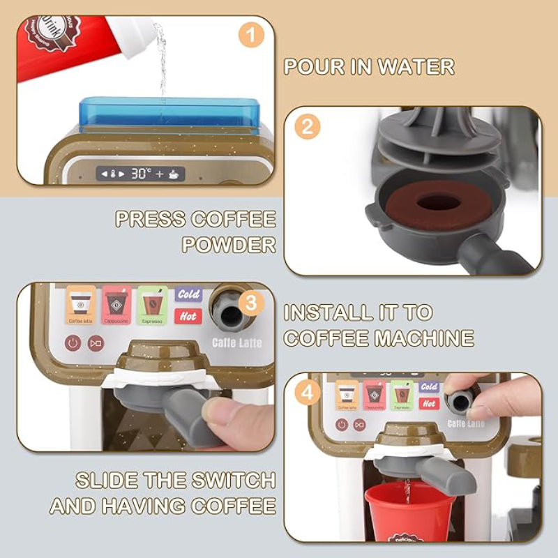 30-Piece Pretend Coffee Shop Playset with Pizza, Cash Register, STEM Toy for Toddlers 3+