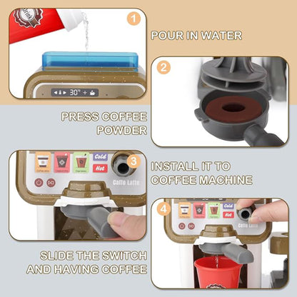 30-Piece Pretend Coffee Shop Playset with Pizza, Cash Register, STEM Toy for Toddlers 3+