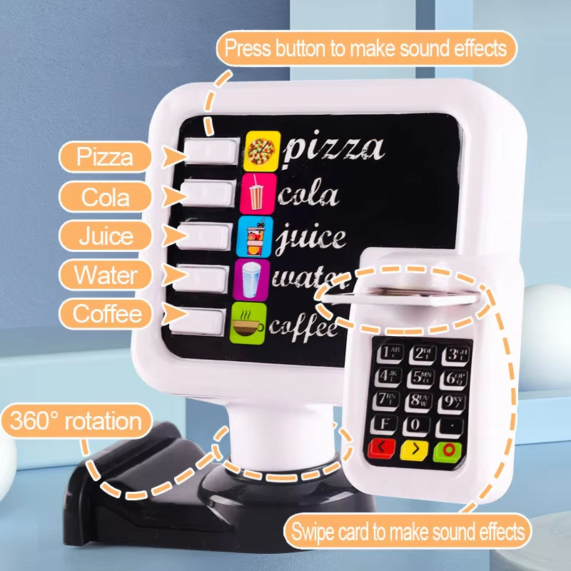 30-Piece Pretend Coffee Shop Playset with Pizza, Cash Register, STEM Toy for Toddlers 3+