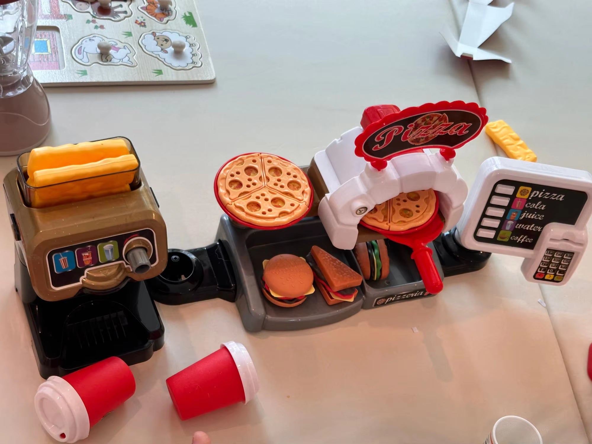 30-Piece Pretend Coffee Shop Playset with Pizza, Cash Register, STEM Toy for Toddlers 3+