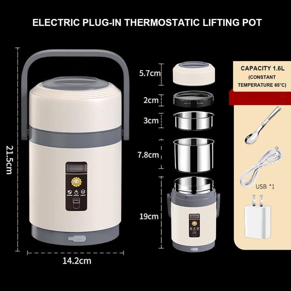 304 Stainless Steel Heated Lunch Box with USB Heating, Constant Temperature 65°C, Portable & Rechargeable