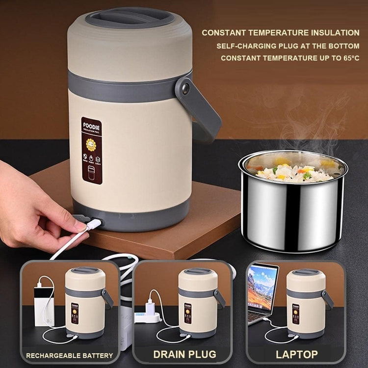 304 Stainless Steel Heated Lunch Box with USB Heating, Constant Temperature 65°C, Portable & Rechargeable