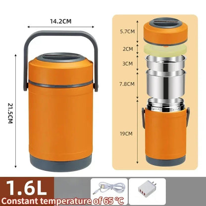 304 Stainless Steel Heated Lunch Box with USB Heating, Constant Temperature 65°C, Portable & Rechargeable