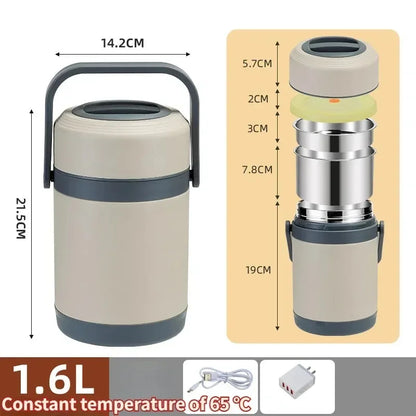 304 Stainless Steel Heated Lunch Box with USB Heating, Constant Temperature 65°C, Portable & Rechargeable
