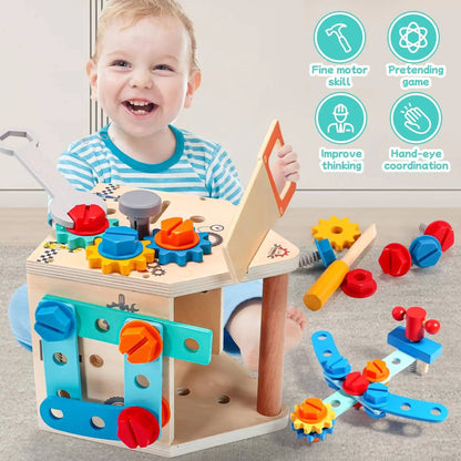 33 PCS Wooden Toolbox Set, Montessori Pretend Play, Fine Motor Skills & Dexterity, Safe for Ages 2+