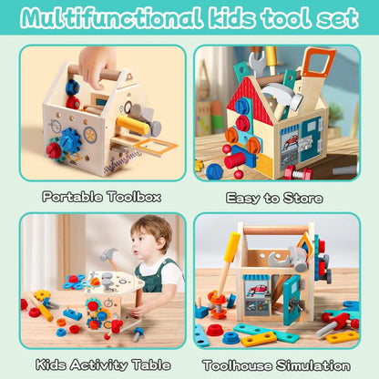 33 PCS Wooden Toolbox Set, Montessori Pretend Play, Fine Motor Skills & Dexterity, Safe for Ages 2+