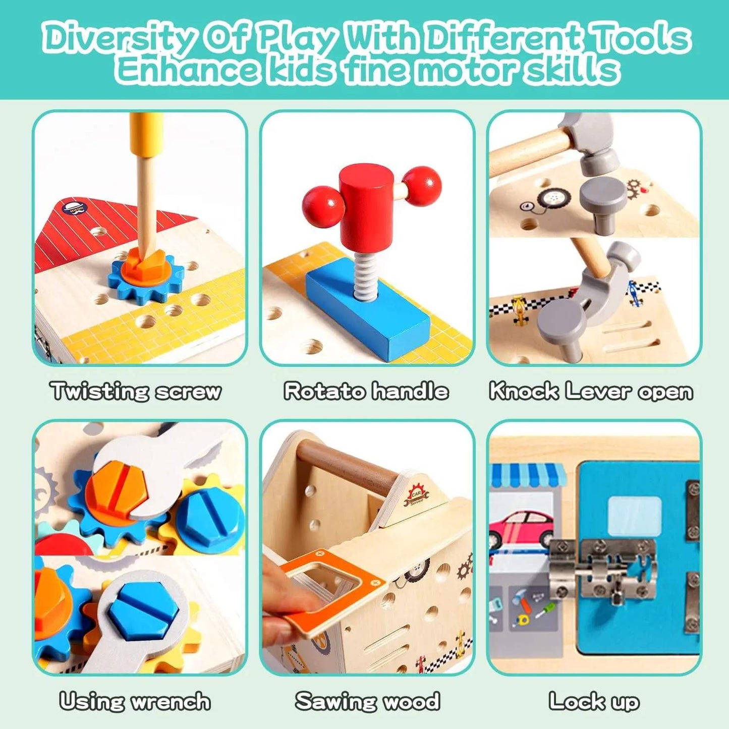 33 PCS Wooden Toolbox Set, Montessori Pretend Play, Fine Motor Skills & Dexterity, Safe for Ages 2+