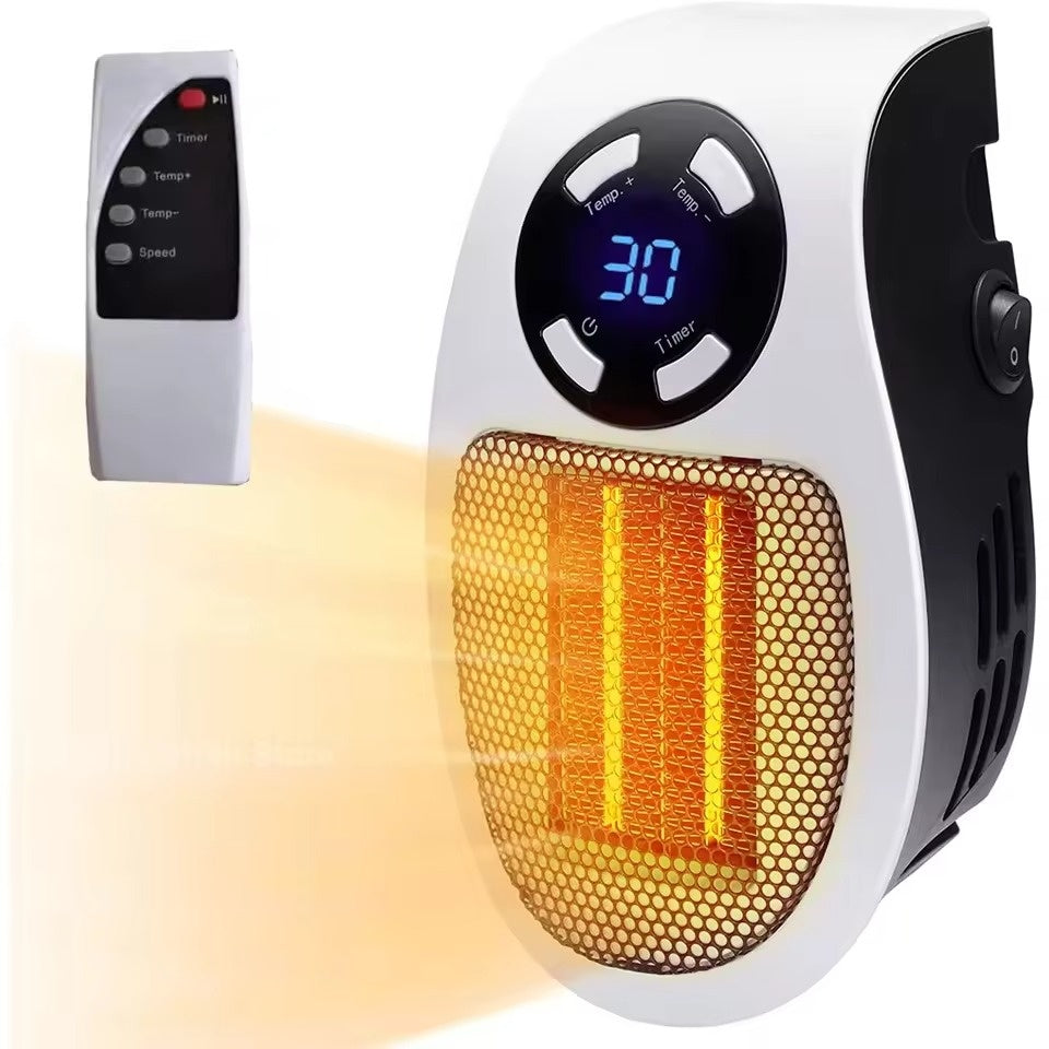 350W Portable Plug-in Electric Heater with Remote | Wall Mini Room Warmer with Adjustable Thermostat, LED Display & Timer