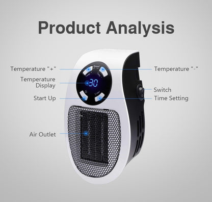 350W Portable Plug-in Electric Heater with Remote | Wall Mini Room Warmer with Adjustable Thermostat, LED Display & Timer
