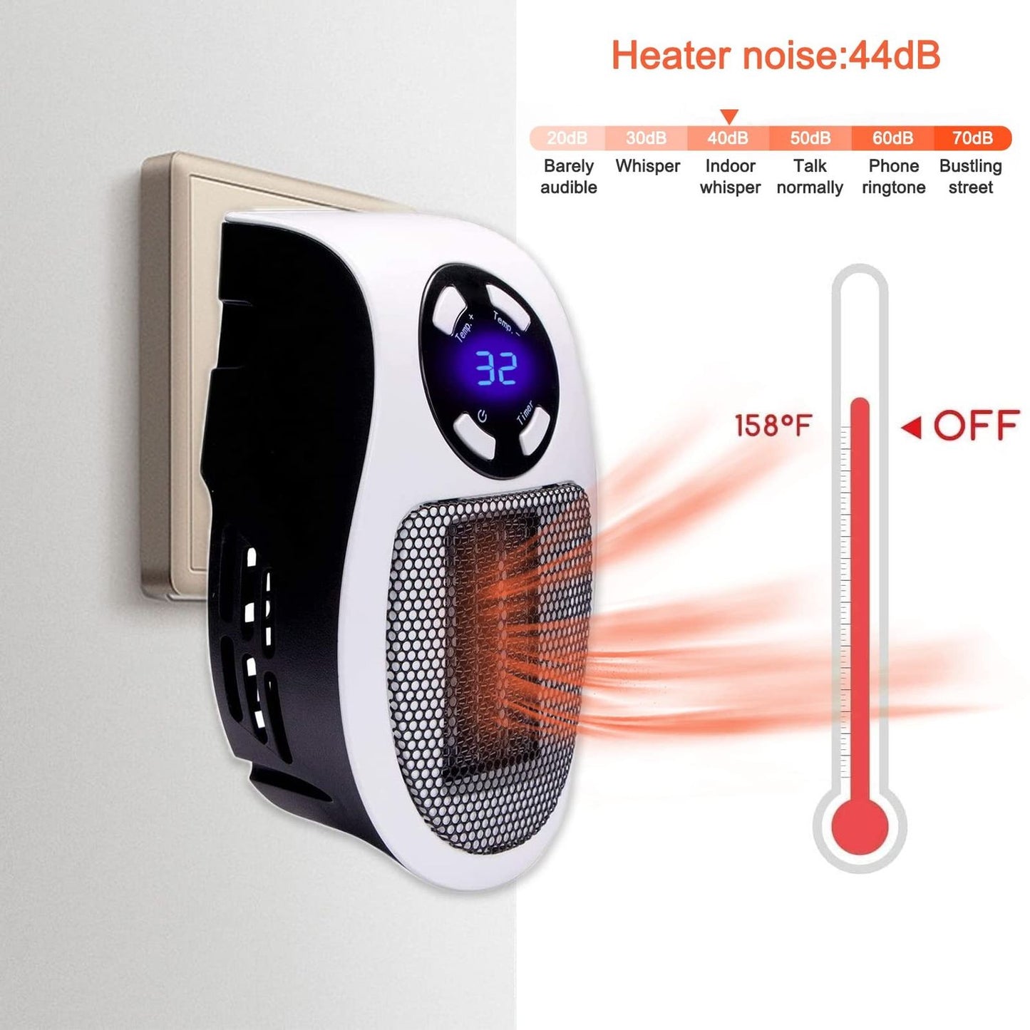 350W Portable Plug-in Electric Heater with Remote | Wall Mini Room Warmer with Adjustable Thermostat, LED Display & Timer
