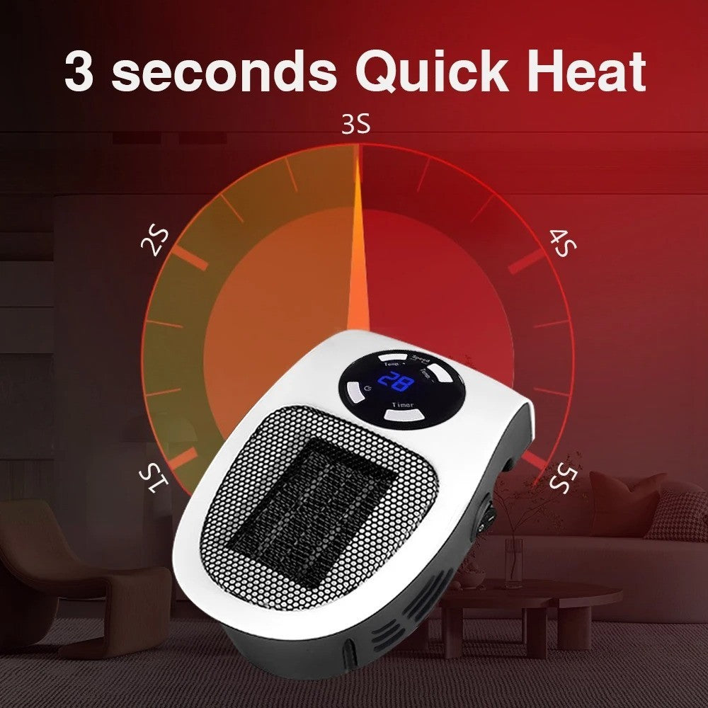 350W Portable Plug-in Electric Heater with Remote | Wall Mini Room Warmer with Adjustable Thermostat, LED Display & Timer
