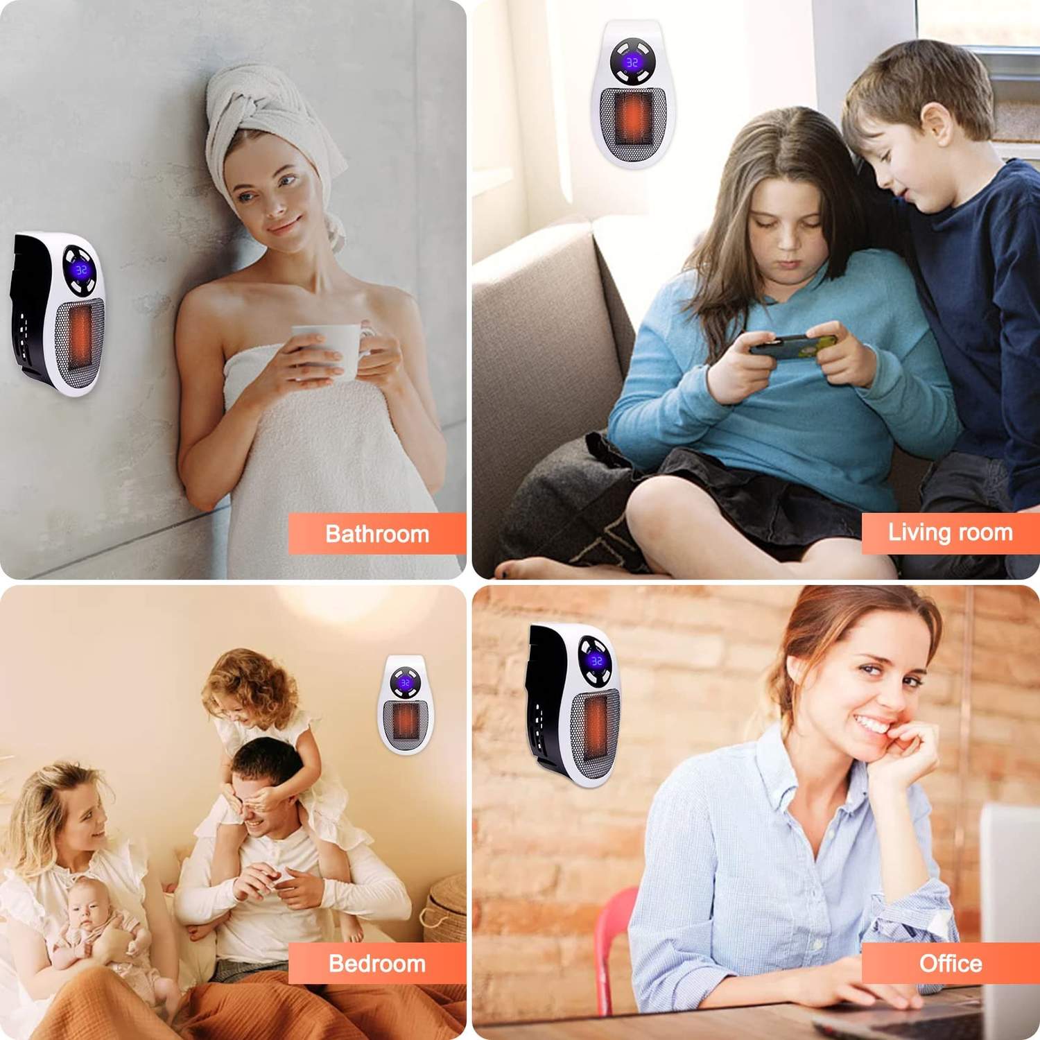 350W Portable Plug-in Electric Heater with Remote | Wall Mini Room Warmer with Adjustable Thermostat, LED Display & Timer
