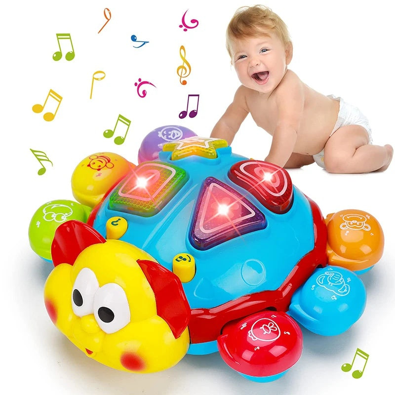 360° Musical Crawling Turtle Toy with Light Up, Bilingual Learning, Animal Sounds, Safe for Months 6+