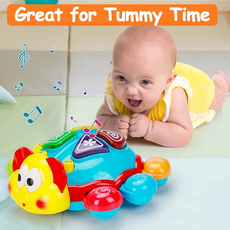 360° Musical Crawling Turtle Toy with Light Up, Bilingual Learning, Animal Sounds, Safe for Months 6+