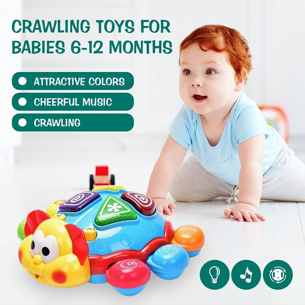 360° Musical Crawling Turtle Toy with Light Up, Bilingual Learning, Animal Sounds, Safe for Months 6+