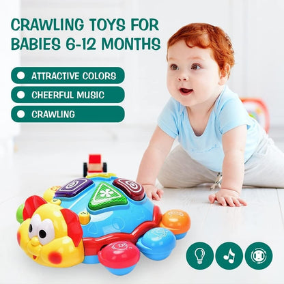360° Musical Crawling Turtle Toy with Light Up, Bilingual Learning, Animal Sounds, Safe for Months 6+