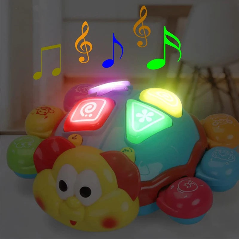 360° Musical Crawling Turtle Toy with Light Up, Bilingual Learning, Animal Sounds, Safe for Months 6+