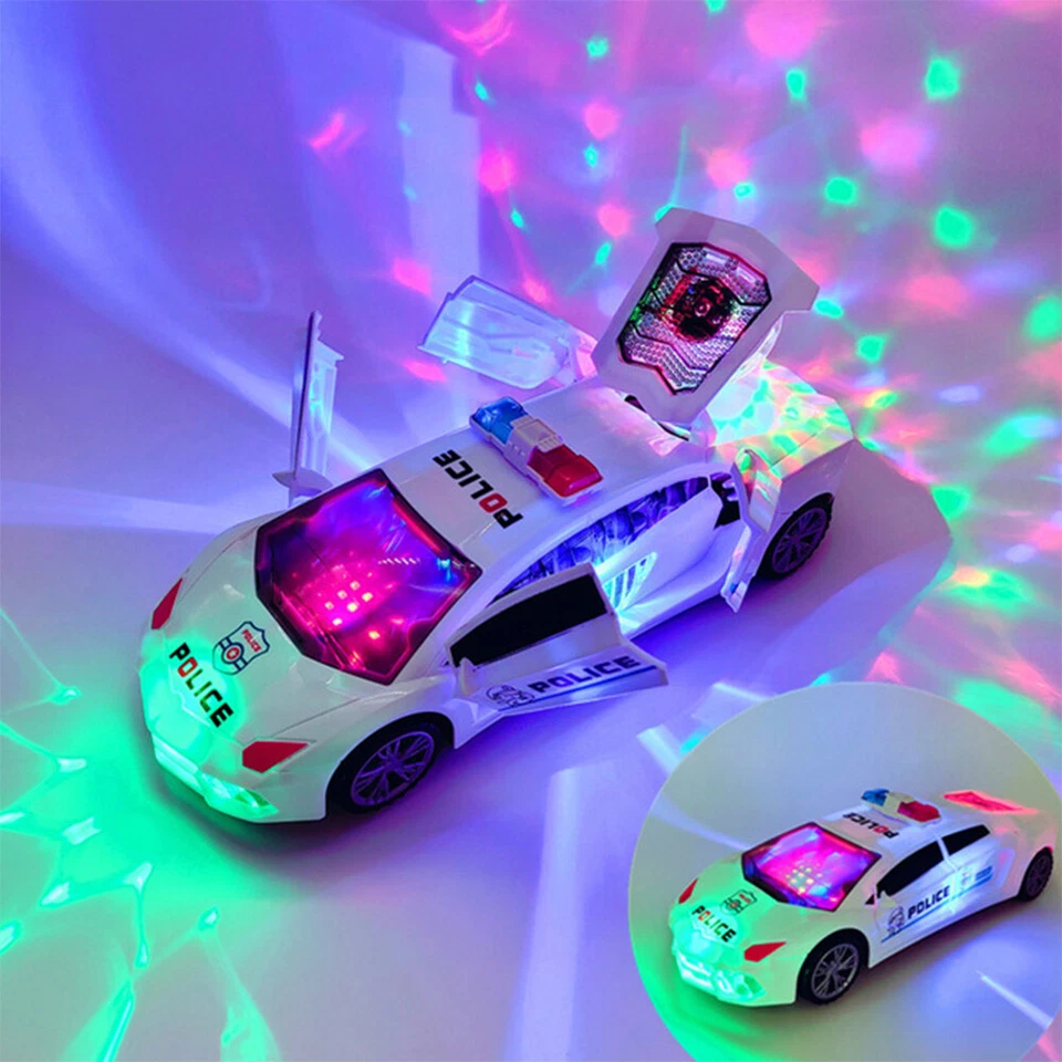 360° Rotating Police Car Toy with Sound & Light Electric Automatic Openable Doors, Safe for Ages 3+