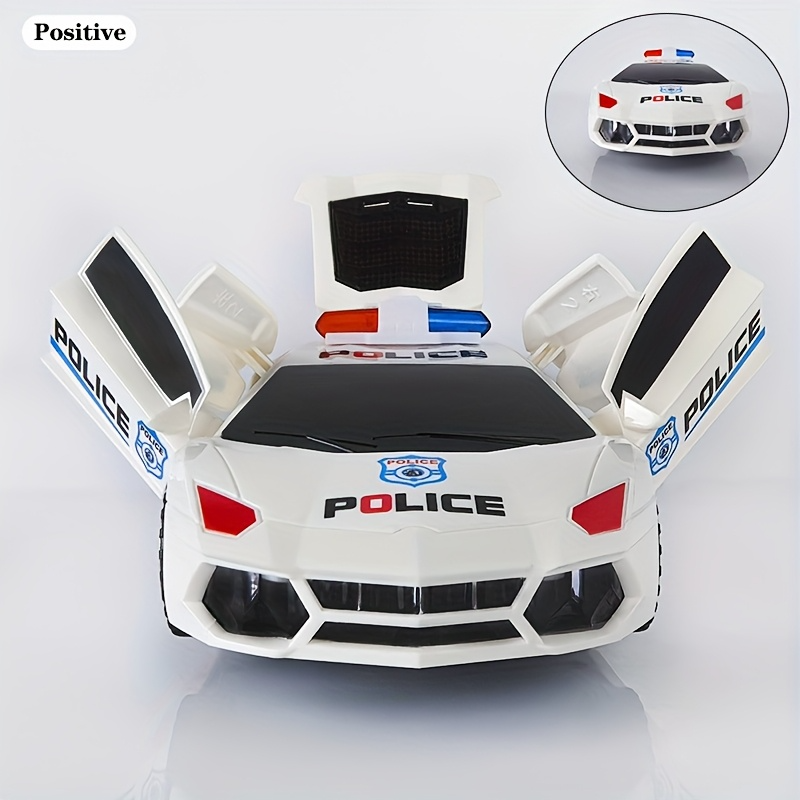 360° Rotating Police Car Toy with Sound & Light Electric Automatic Openable Doors, Safe for Ages 3+