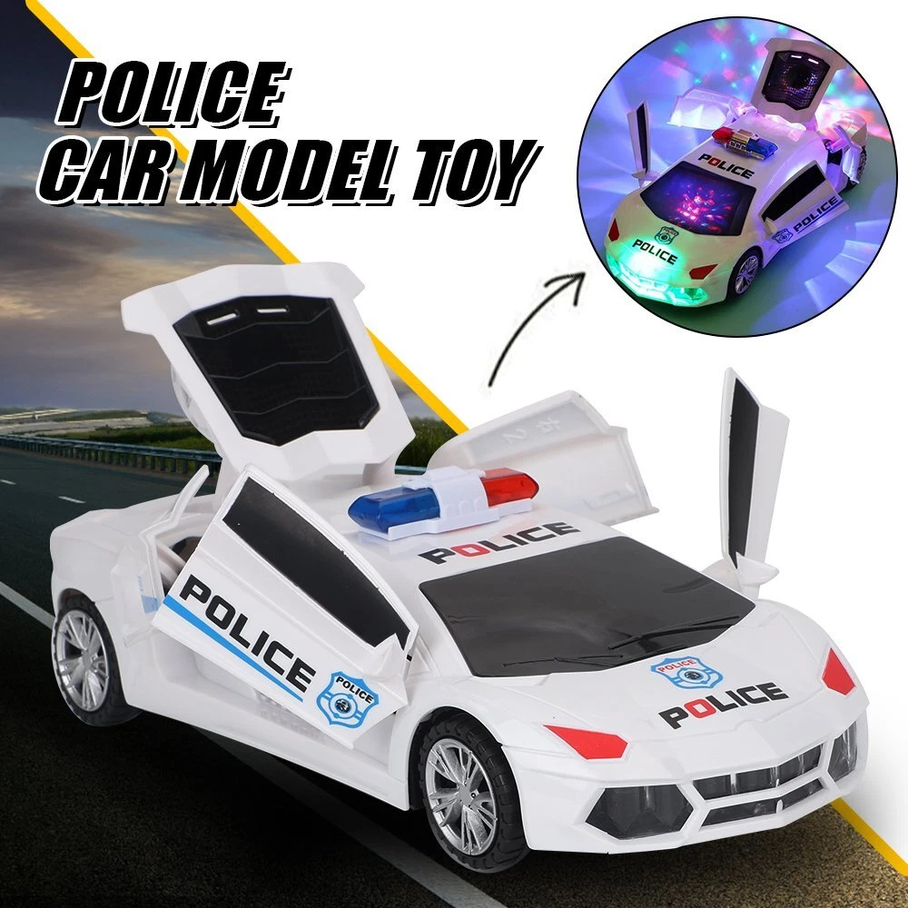 360° Rotating Police Car Toy with Sound & Light Electric Automatic Openable Doors, Safe for Ages 3+