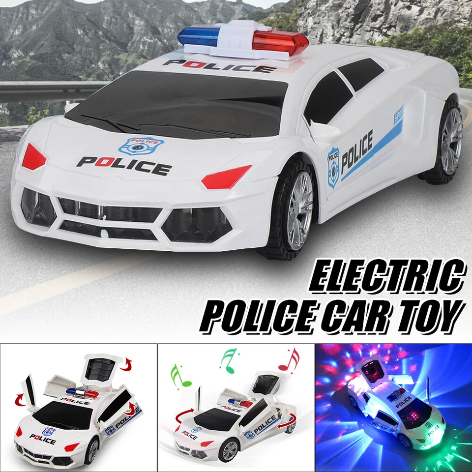 360° Rotating Police Car Toy with Sound & Light Electric Automatic Openable Doors, Safe for Ages 3+