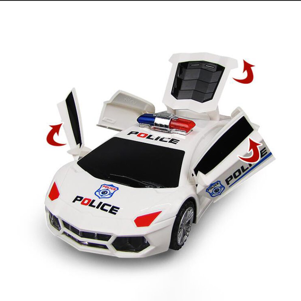 360° Rotating Police Car Toy with Sound & Light Electric Automatic Openable Doors, Safe for Ages 3+