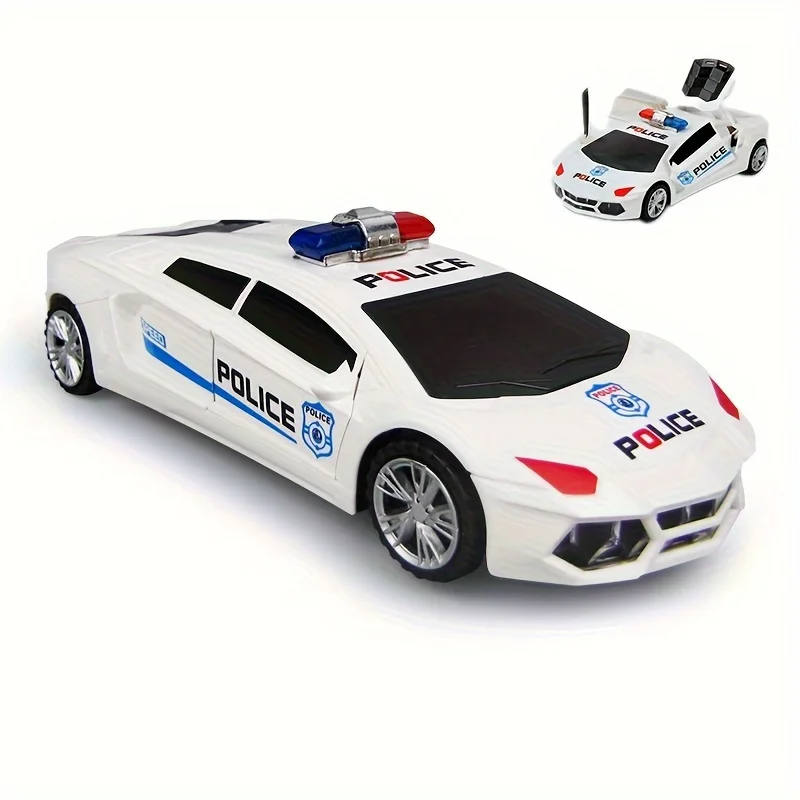 360° Rotating Police Car Toy with Sound & Light Electric Automatic Openable Doors, Safe for Ages 3+