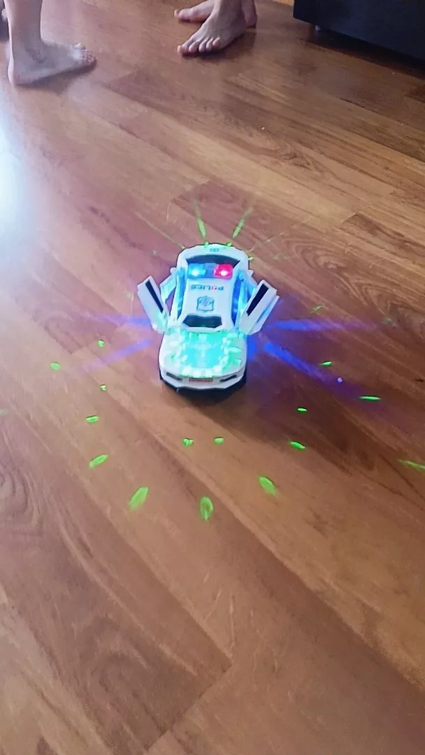 360° Rotating Police Car Toy with Sound & Light Electric Automatic Openable Doors, Safe for Ages 3+