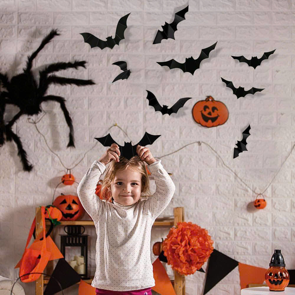 36 PCS LED-Powered 3D Bat Lights for Halloween Wall Decor – Safe Material, Button Battery Operated, Easy to Install & Remove
