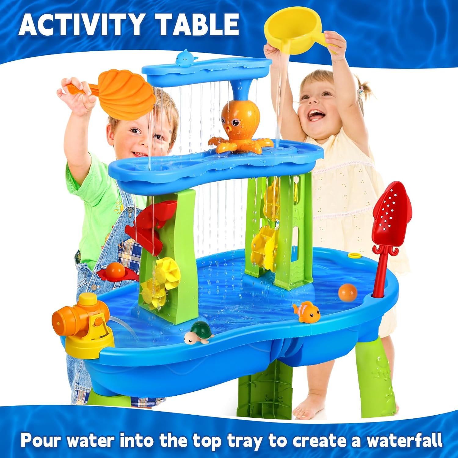3 - Tier Outdoor Water Play Table with Accessories for Kids Summer Beach Backyard Garden Sensory Toy Set for Boys & Girls Ages 3+